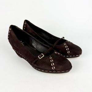 Cole Haan Womens Brown Suede Leather Wedge Pumps Shoes Mary Jane Strap size 6.5